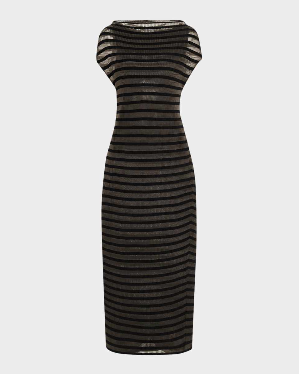 Mariniere Striped Cap-Sleeve Nylon Maxi Dress